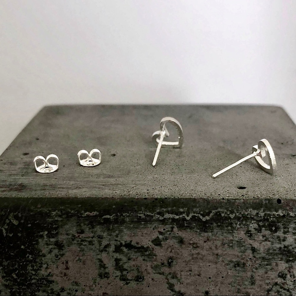 Sterling Silver Heart Stud Earrings - Picture 3 of 3